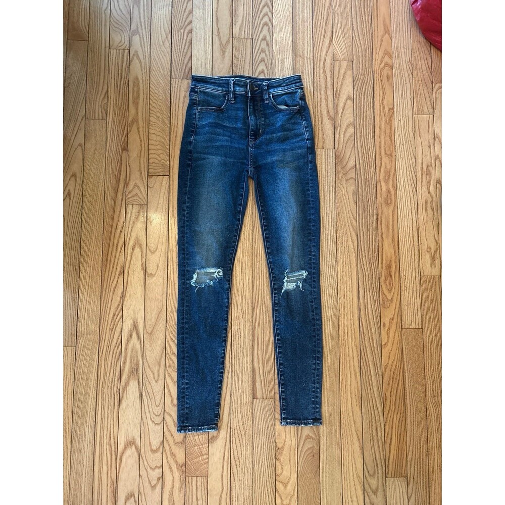 American Eagle jeans super high rise medium wash distressed pockets jegging nwot